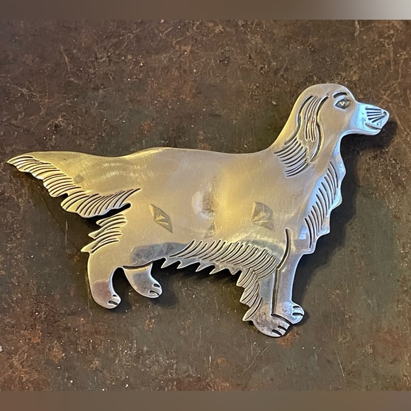 Sterling Irish Setter Golden Retriever Brooch/Handmade Dog Brooch Silver - Picture 7 of 11